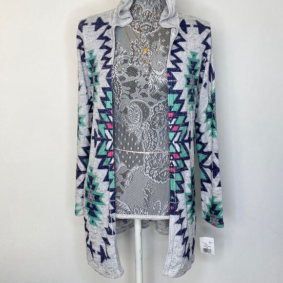 MOA MOA Womens USA Made Tribal Printed Lightweight Hooded Cardigan Sweater XS - Picture 1 of 6
